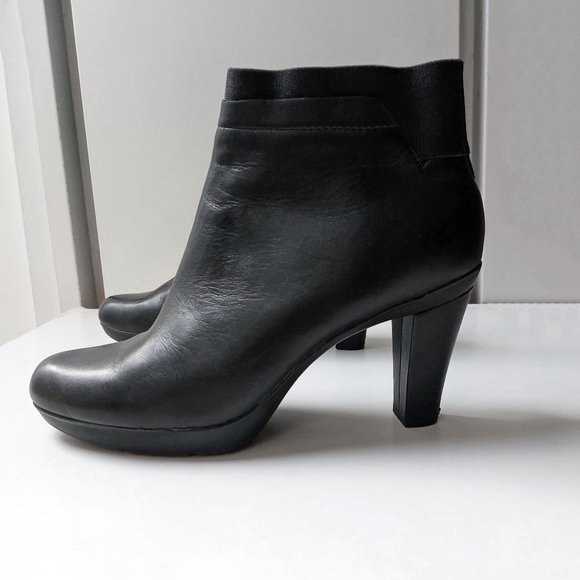 GEOX Respira Black Leather Women's Ankle Boots Size 39 8.5 Heels - Picture 3 of 9